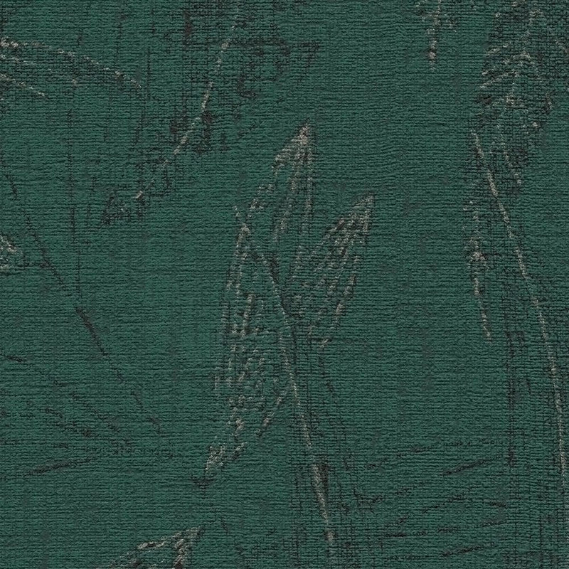Tropiskas tapetes ar lapu rakstu tumši zaļā krāsā, 1406377 AS Creation