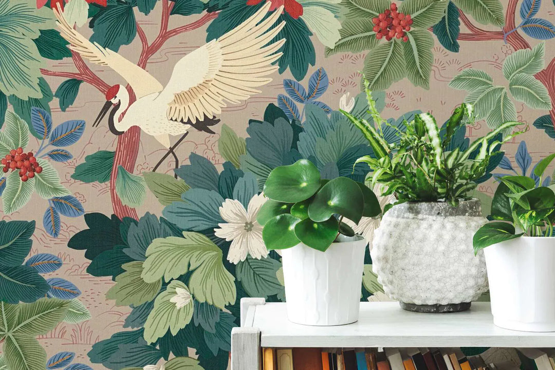 Tropiskas tapetes ar lapu un putnu rakstu - 3012465 AS Creation
