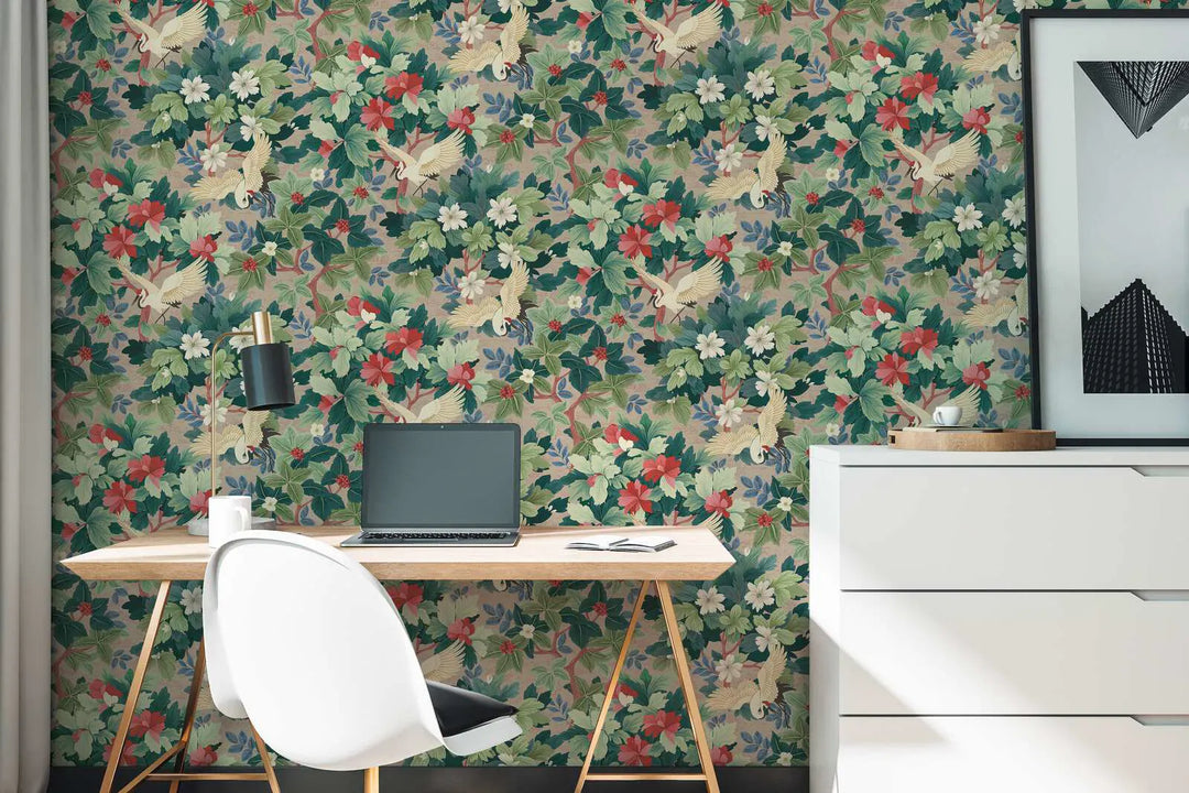 Tropiskas tapetes ar lapu un putnu rakstu - 3012465 AS Creation