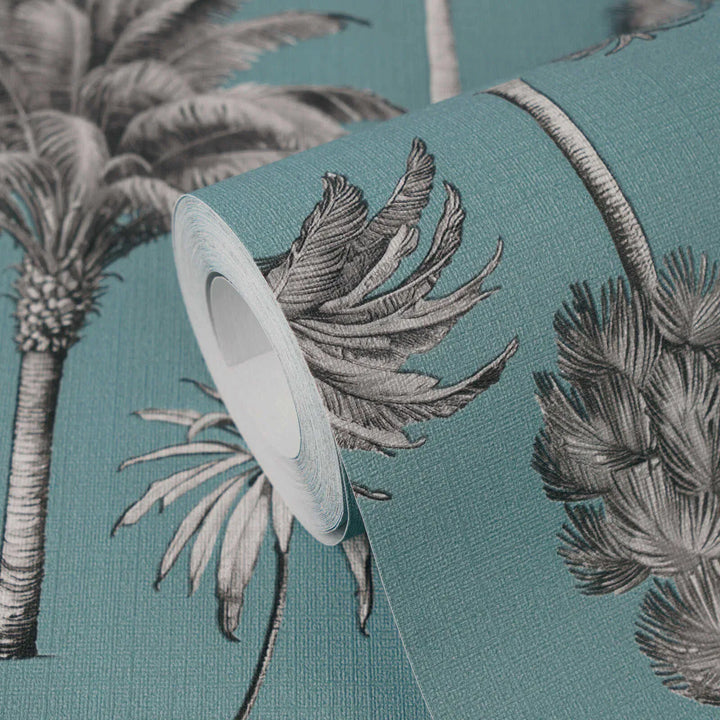 Tropu dizaina tapetes ar stilīgiem palmu kokiem - zilas - 3012242 AS Creation