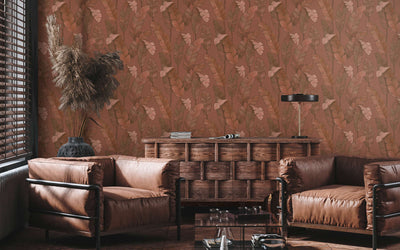 Tropical non-woven wallpaper with large palm leaves - reddish brown, 1375765 AS Creation