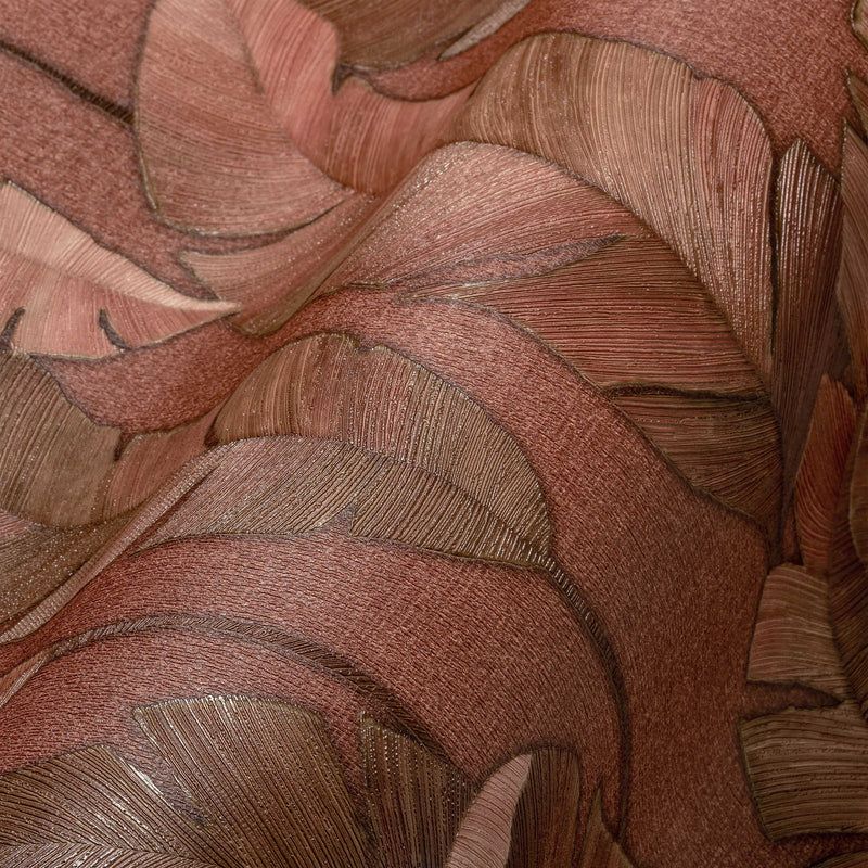 Tropu neaustas tapetes ar lielām palmu lapām - sarkanīgi brūnas, 1375765 AS Creation