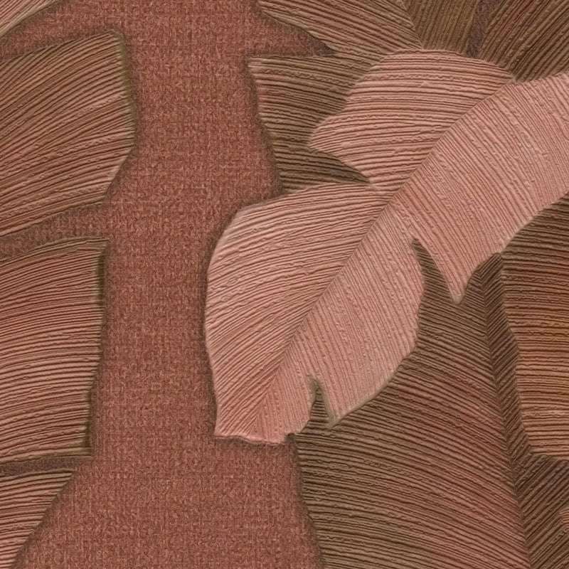 Tropu neaustas tapetes ar lielām palmu lapām - sarkanīgi brūnas, 1375765 AS Creation