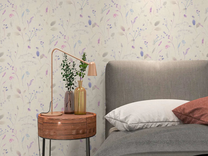 Jautras tapetes ar ziediem un augiem | balta, violeta, 3012226 AS Creation