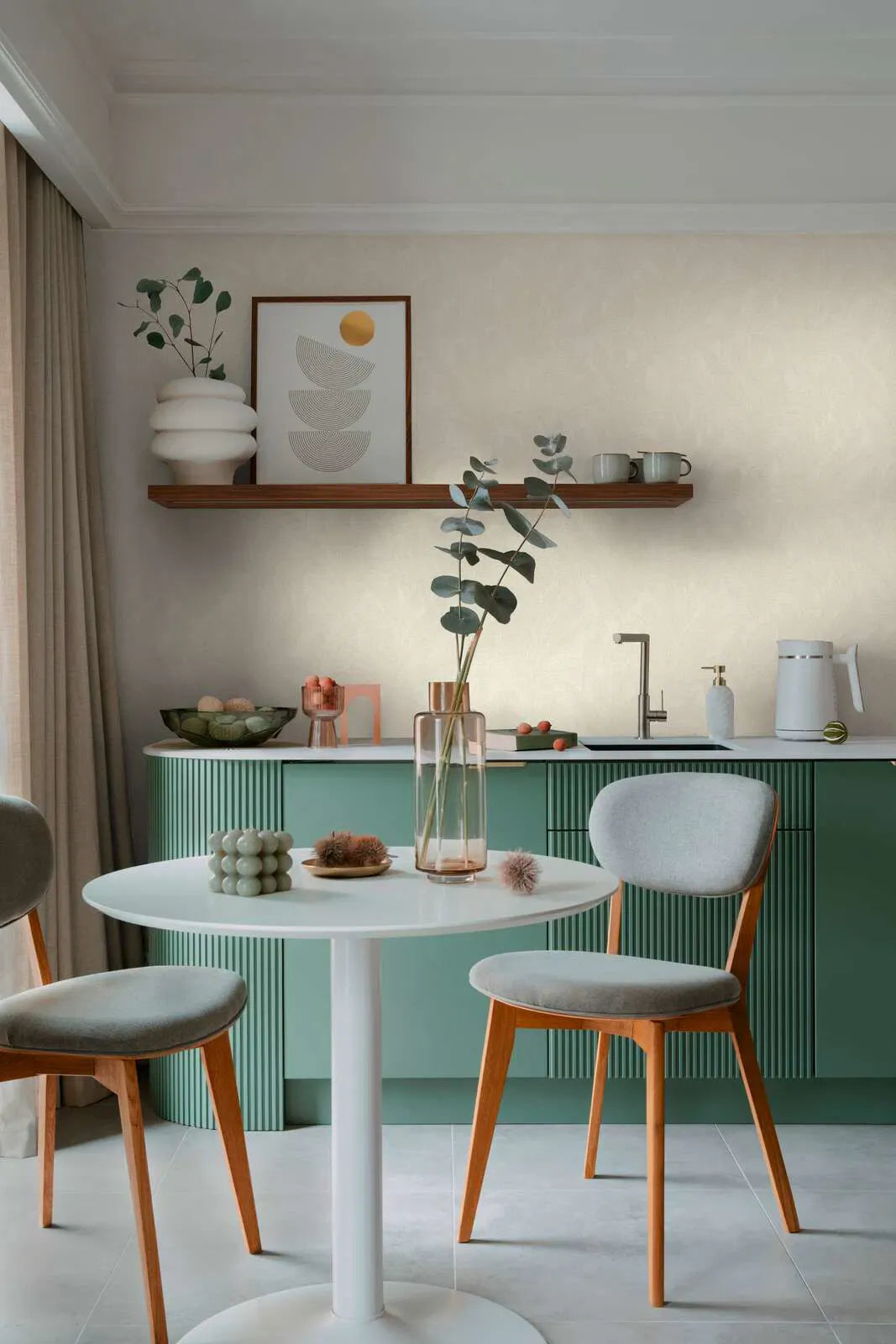 Viegli teksturētas neaustas tapetes ar izsmalcinātu, spīdīgu lapu rakstu | krēmkrāsā | 3010161 AS Creation