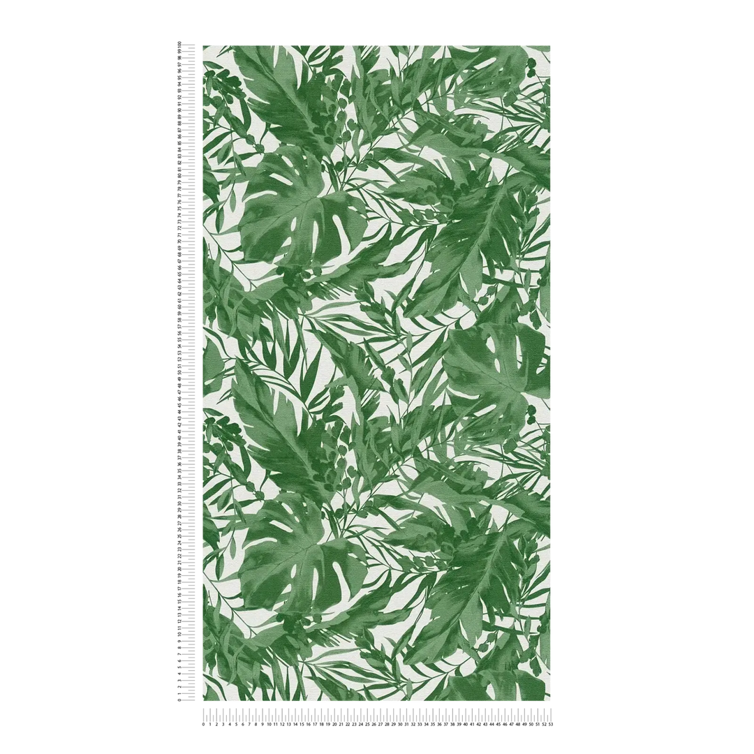 Viegli teksturētas neaustas tapetes ar tropu lapu motīvu, matētas | zaļas, baltas | 3010152 AS Creation
