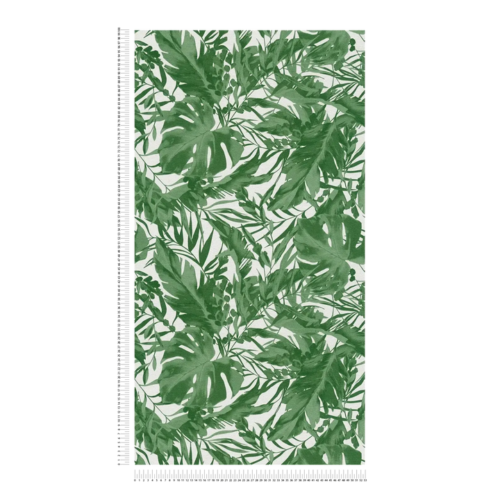 Viegli teksturētas neaustas tapetes ar tropu lapu motīvu, matētas | zaļas, baltas | 3010152 AS Creation