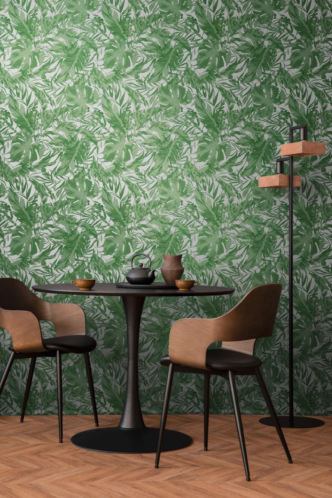 Viegli teksturētas neaustas tapetes ar tropu lapu motīvu, matētas | zaļas, baltas | 3010152 AS Creation