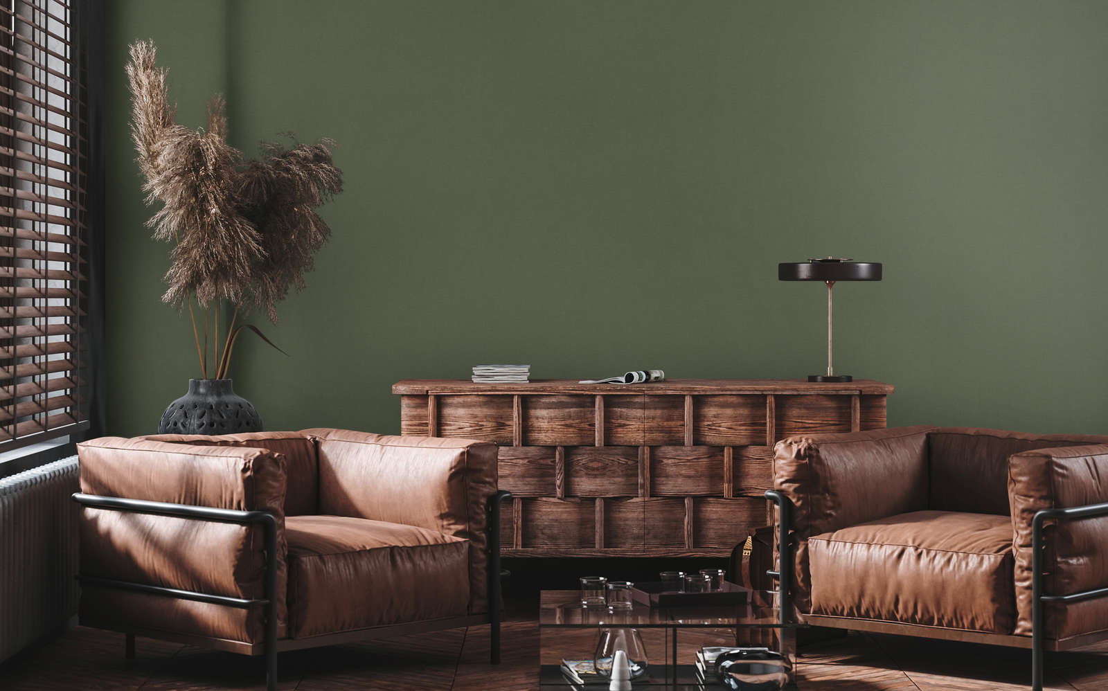 Vienkrāsainas matētas tapetes ar tekstūru tumši zaļā krāsā - 1376727 AS Creation