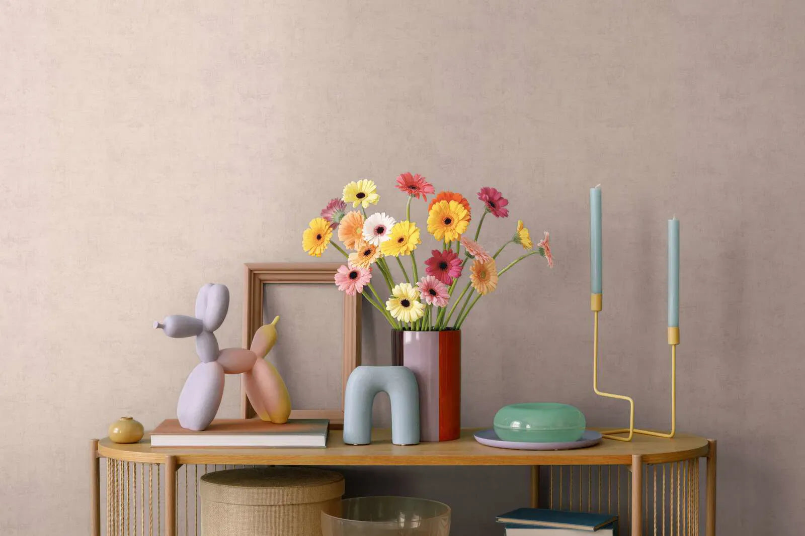 Pink wallpaper with a subtle texture and matt look for a romantic living room. SKU: 3011746, AS Creation.