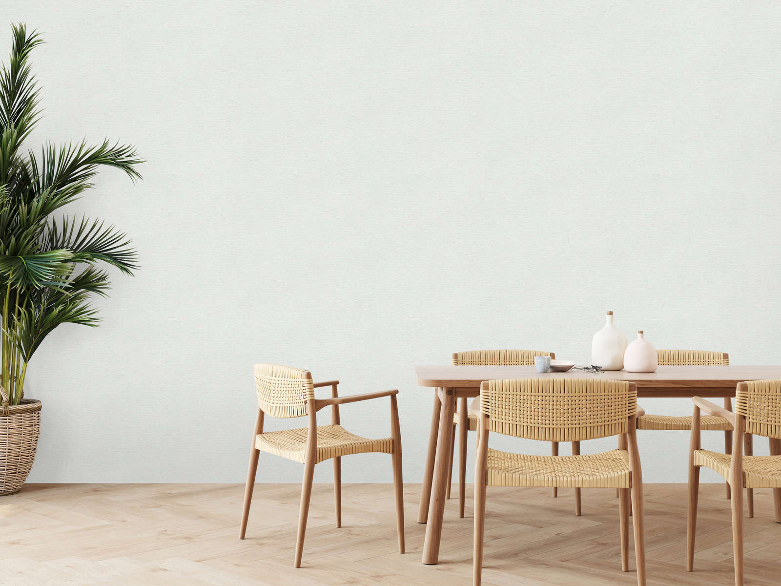 Vienkrāsainas tapetes ar auduma struktūru: balta, gaiši pelēka, 393513 AS Creation