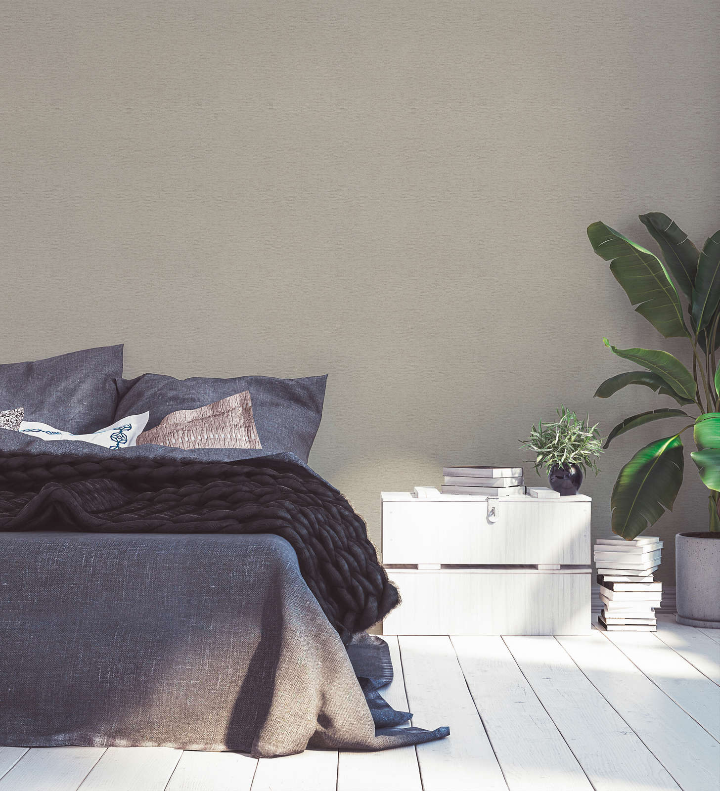 Vienkrāsaina tapete ar auduma struktūru: pelēkā krāsā, 393518 AS Creation