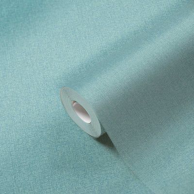 Plain wallpapers with fabric structure: turquoise, 1400477 AS Creation