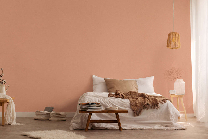 Plain wallpapers with linen look: orange, 1372374 AS Creation