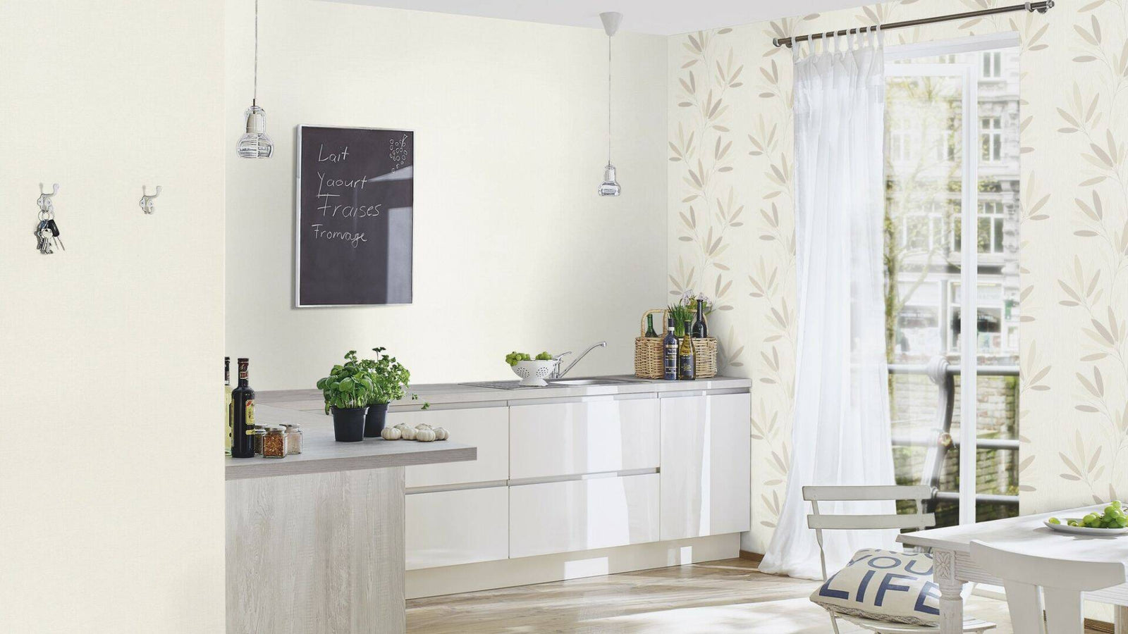 Vienkrāsainas tapetes ar tekstila faktūru baltā krāsā, 633368 RASCH