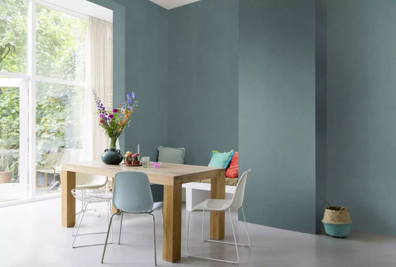 Vienkrāsainas tapetes ar tekstila faktūru tirkīzā krāsā, 633184 RASCH