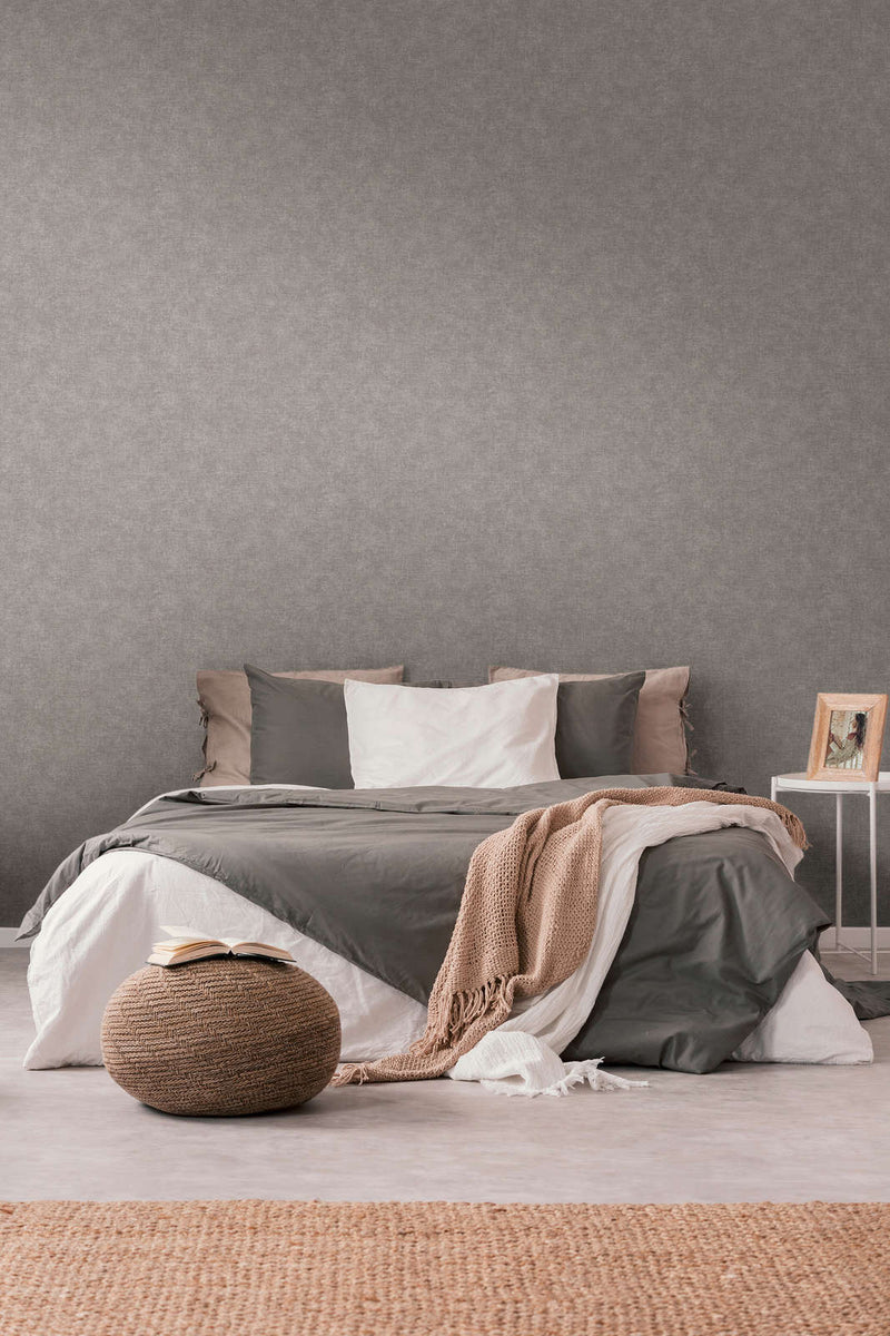 Plain wallpapers with textile look - dark grey, 1404615 AS Creation