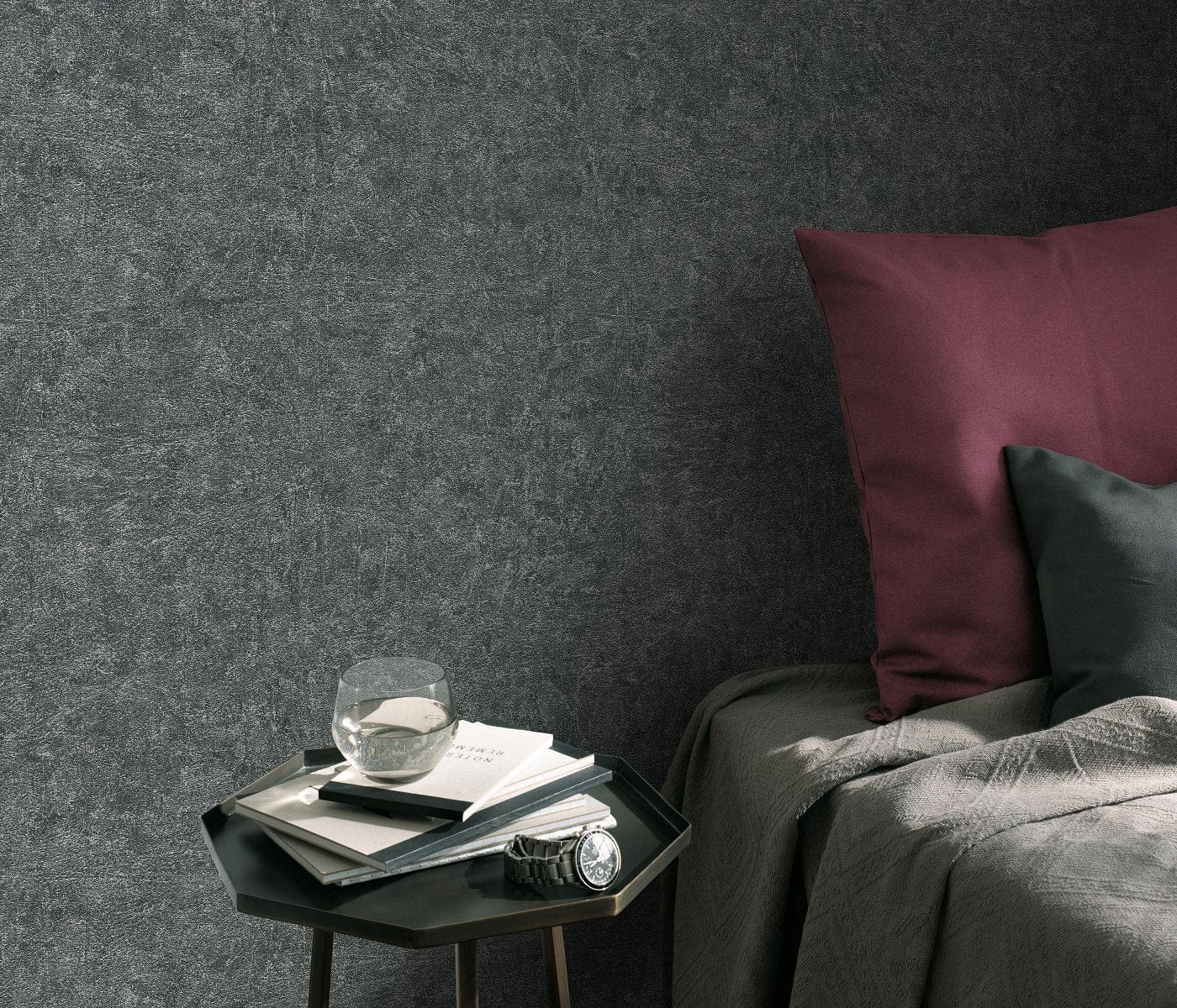 Vienkrāsainas tapetes ar zīdainu spīdumu, tumšos toņos, 1037710 Erismann