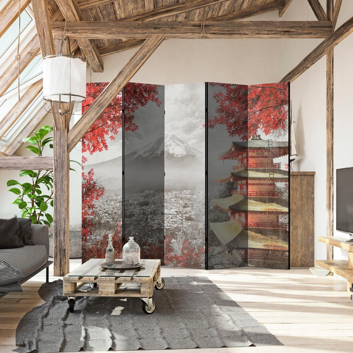 Vienpusējais aizslietnis, 225x172, Austrumu stilā, Japānas ainava, pelēka, sarkana L-ART