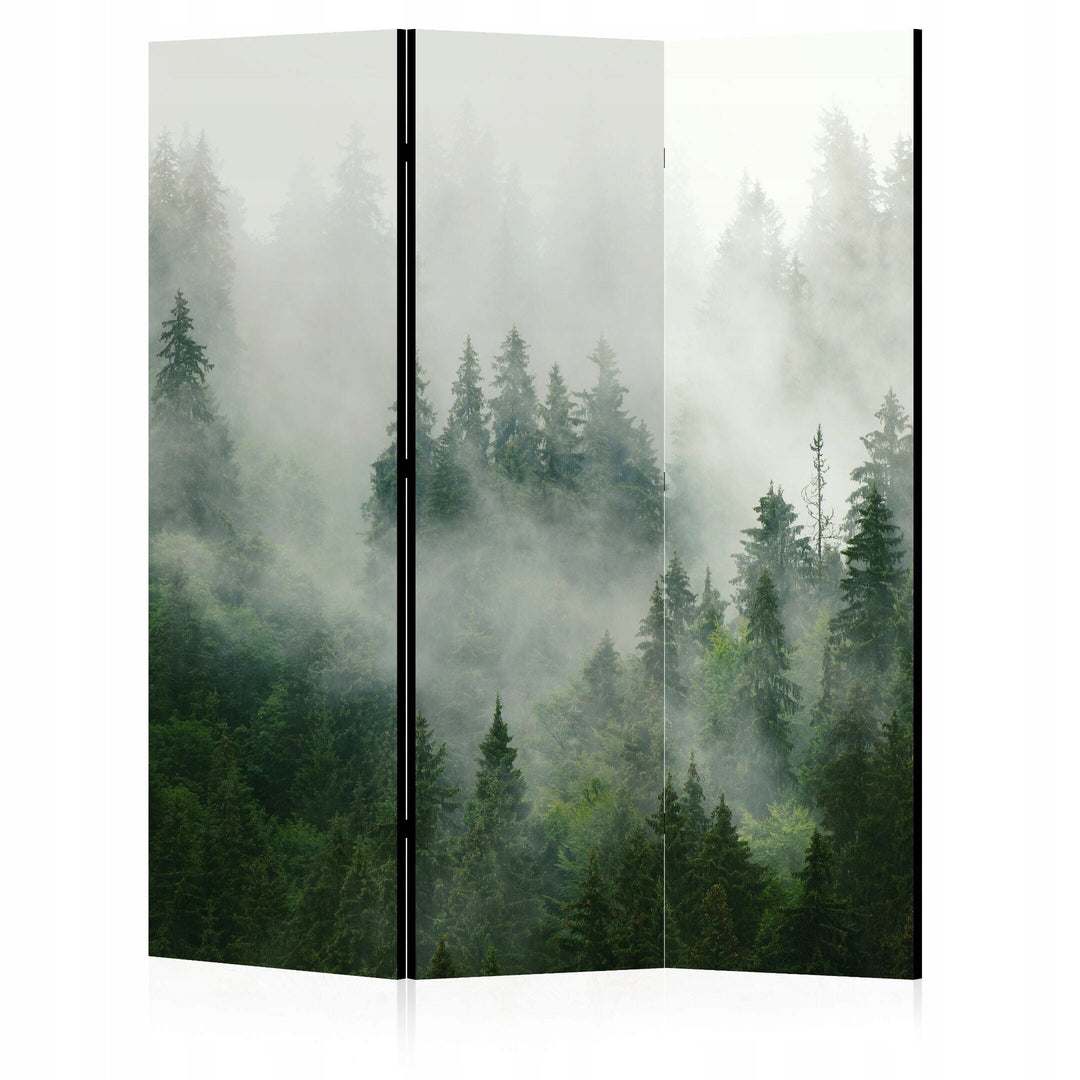 Vienpusējs aizslietnis, 135x172, Miglainais mežs, ar dabiskiem toņiem, mieru un ziemeļniecisku noskaņu L-ART