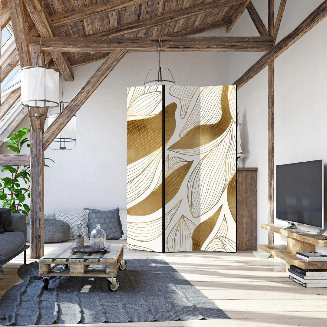 Vienpusējs aizslietnis, 135x172, Stilizētas zelta lapas uz balta fona L-ART