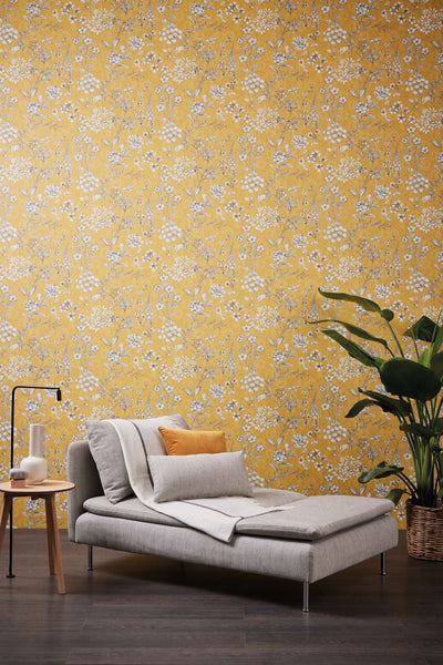 Vintages Non-woven Wallpaper with floral pattern - yellow, 1374004 AS Creation