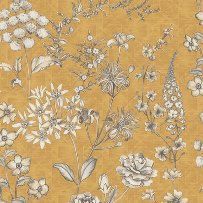 Vintages Non-woven Wallpaper with floral pattern - yellow, 1374004 AS Creation