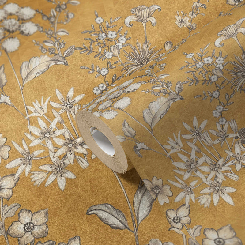 Vintages Non-woven Wallpaper with floral pattern - yellow, 1374004 AS Creation