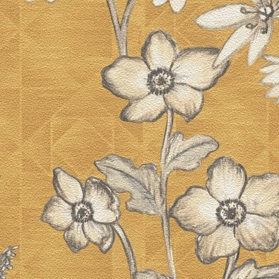 Vintages Non-woven Wallpaper with floral pattern - yellow, 1374004 AS Creation