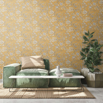 Vintages Non-woven Wallpaper with floral pattern - yellow, 1374004 AS Creation