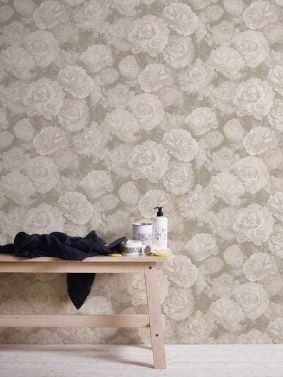 Vintage style floral wallpaper with roses, cream, 1332407 AS Creation