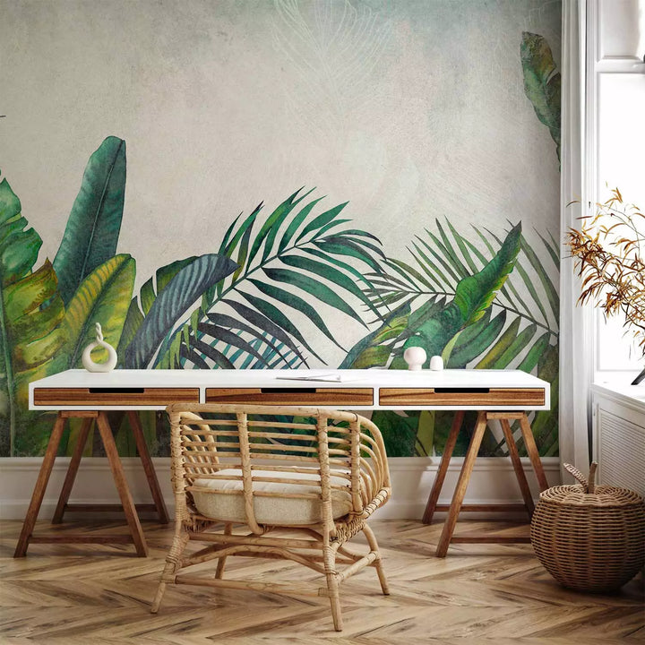 Wall Murals Green shades with tropical leaves- wild wall, 142994