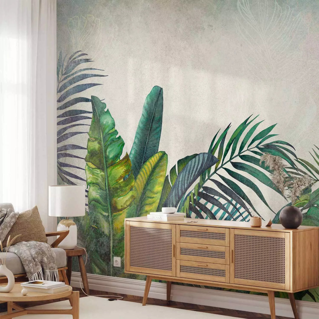 Wall Murals Green shades with tropical leaves- wild wall, 142994