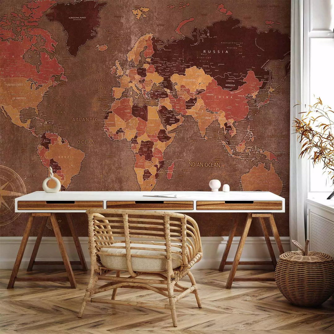 Fototapetes ar kontinentiem uz neviendabīga fona ar kompasu stūrī, 91660