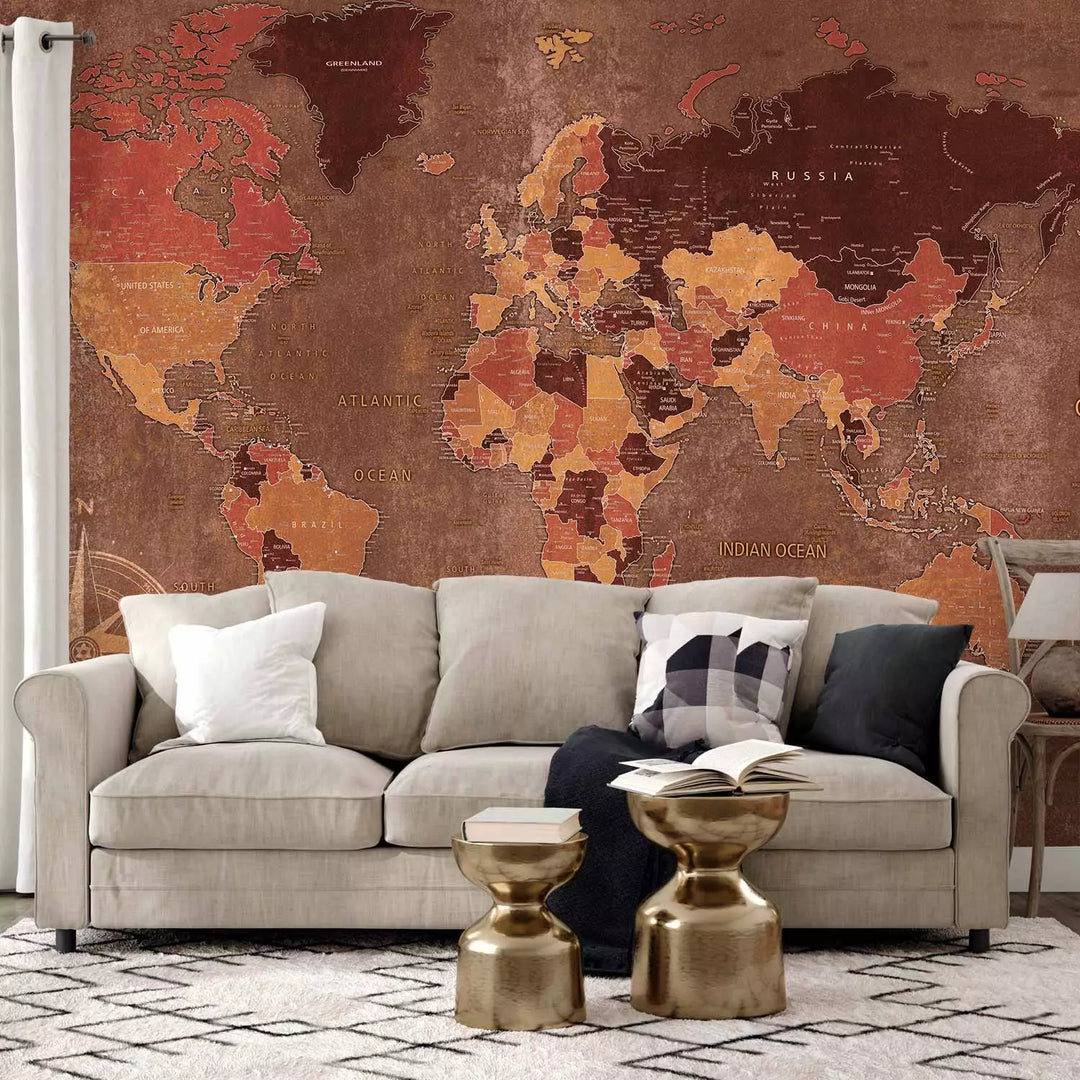 Fototapetes ar kontinentiem uz neviendabīga fona ar kompasu stūrī, 91660