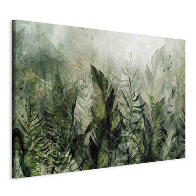 XXL Painting - Morning Dew - composition with leaves on green background, 151481 G-ART