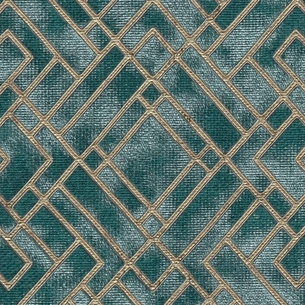 Zaļās Art Deco tapetes ar zeltainu grafisku rakstu - 1366275 AS Creation