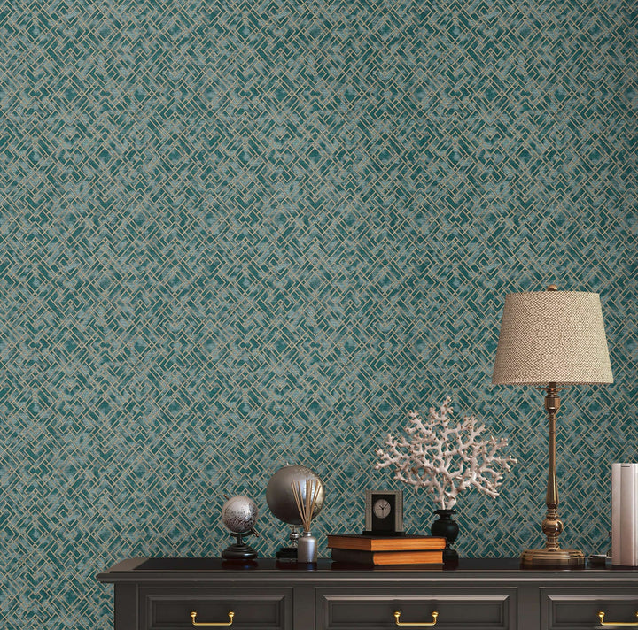Zaļās Art Deco tapetes ar zeltainu grafisku rakstu - 1366275 AS Creation