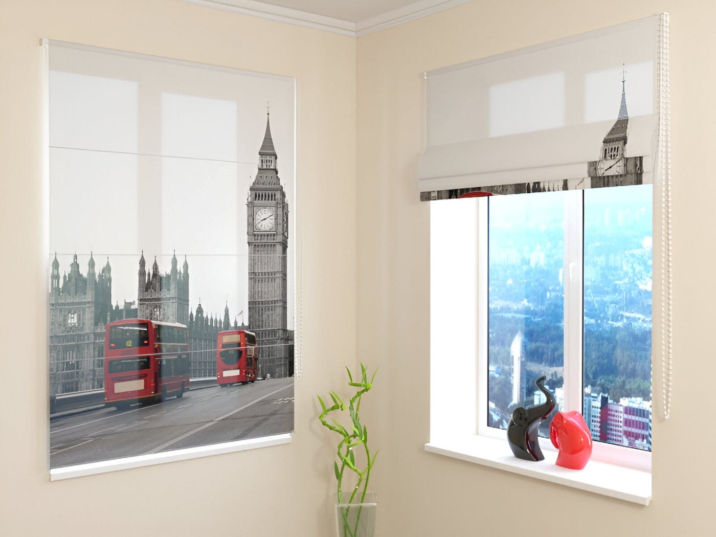Žalūzijas ar pilsētas skatu - Londona - pelēkā un sarkanā krāsā Tapetenshop.lv