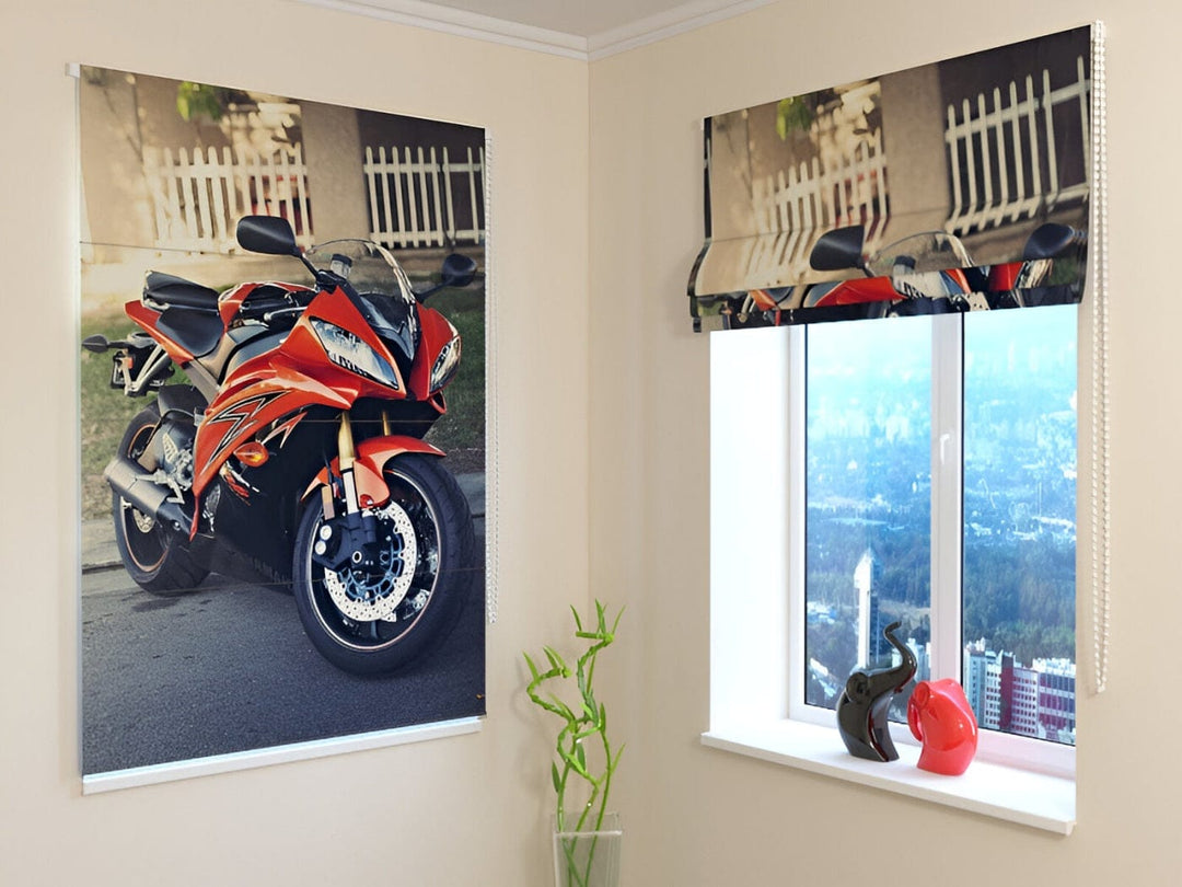 Žalūzijas jauniešu istabai ar motociklu - Sarkans motocikls Tapetenshop.lv