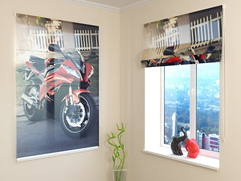 Žalūzijas jauniešu istabai ar motociklu - Sarkans motocikls Tapetenshop.lv