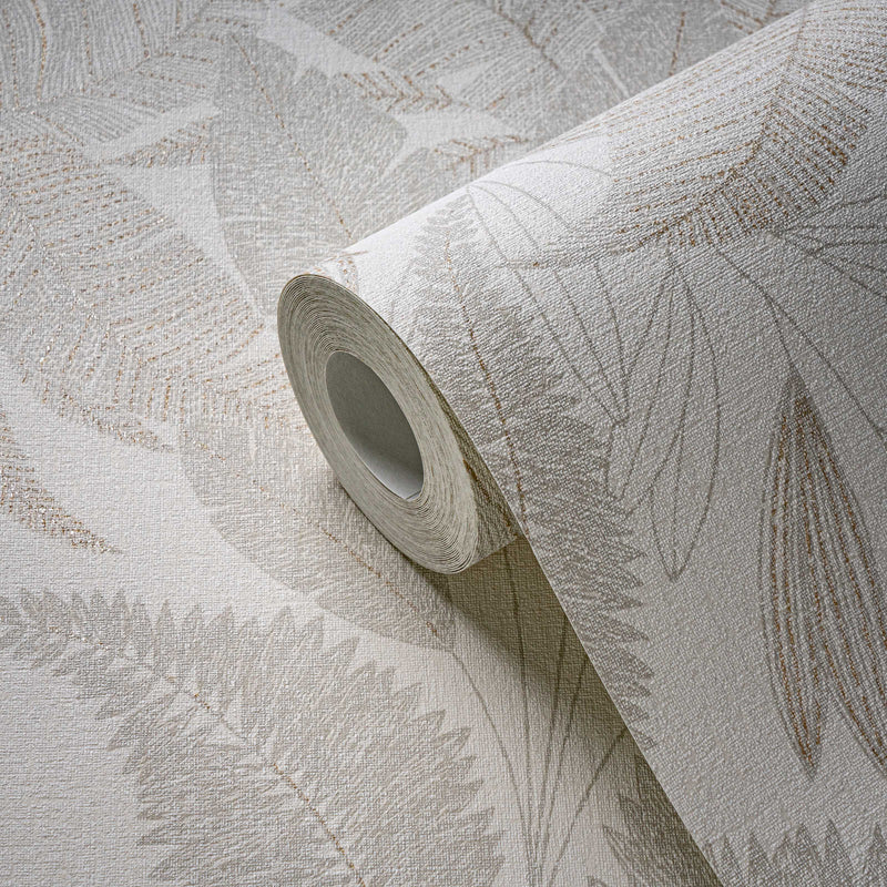 Floral wallpaper with leaf pattern in soft colours, beige, 1406376 AS Creation