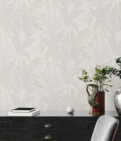 Floral wallpaper with leaf pattern in soft colours, beige, 1406376 AS Creation