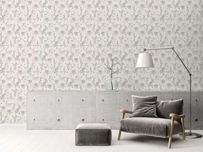 Floral wallpaper with flowers and birds: black and white, 1402064 AS Creation