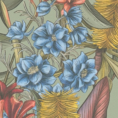Ziedu tapetes džungļu stilā ar lapām un ziediem, 1402051 AS Creation