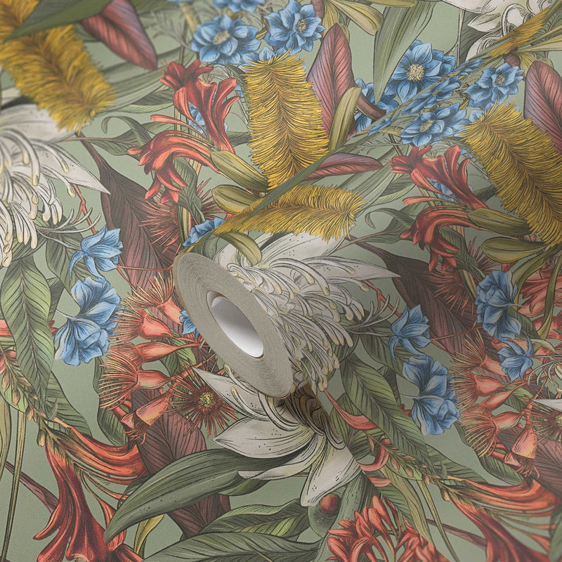 Jungle floral wallpaper with leaves and flowers, 1402051 AS Creation