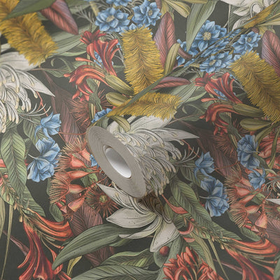 Jungle floral wallpaper with leaves and flowers: multicoloured, 1402052 AS Creation