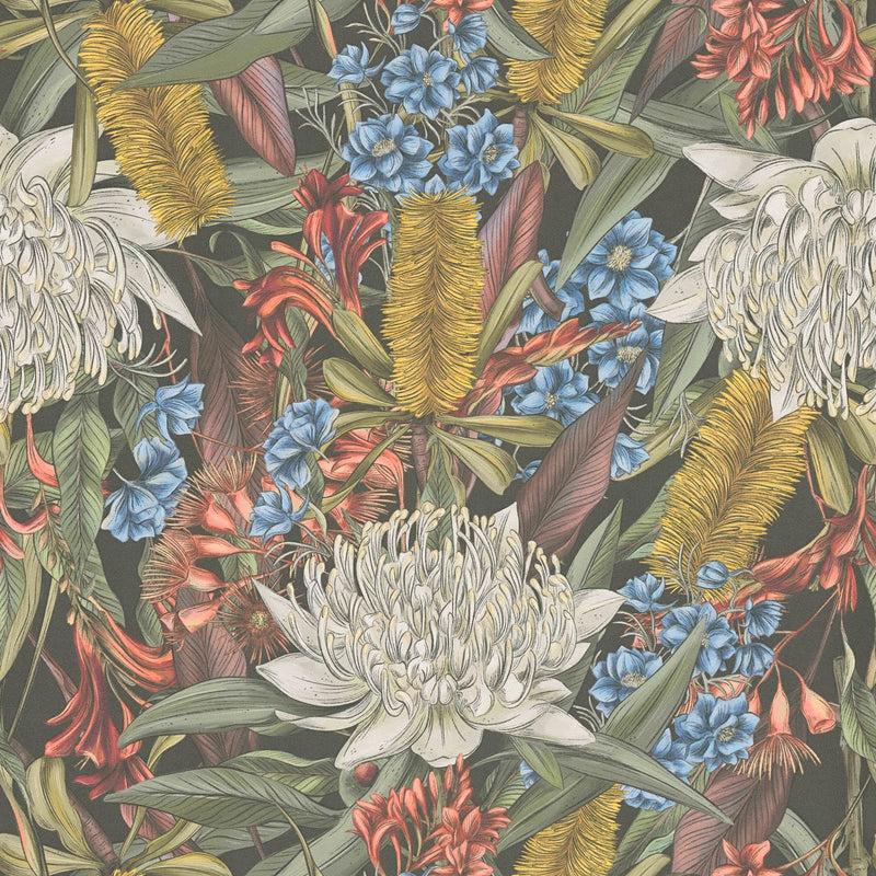 Jungle floral wallpaper with leaves and flowers: multicoloured, 1402052 AS Creation