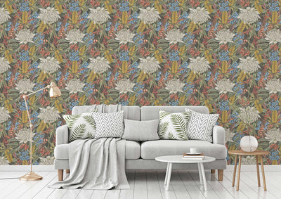 Jungle floral wallpaper with leaves and flowers: multicoloured, 1402052 AS Creation