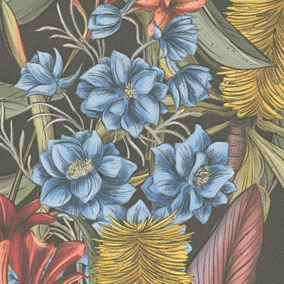 Jungle floral wallpaper with leaves and flowers: multicoloured, 1402052 AS Creation